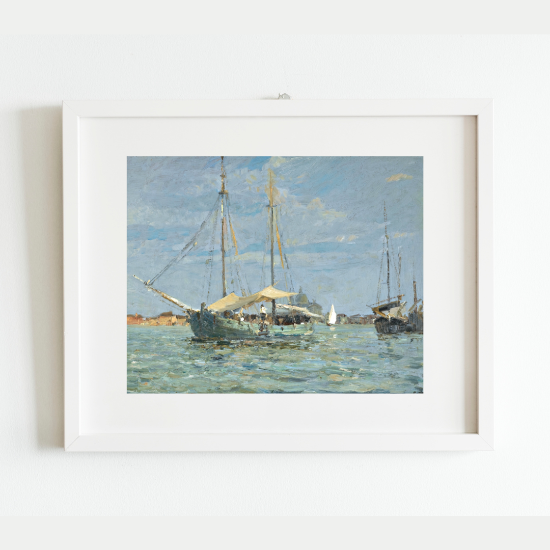 The Green Fishing Boat Antique Art Print