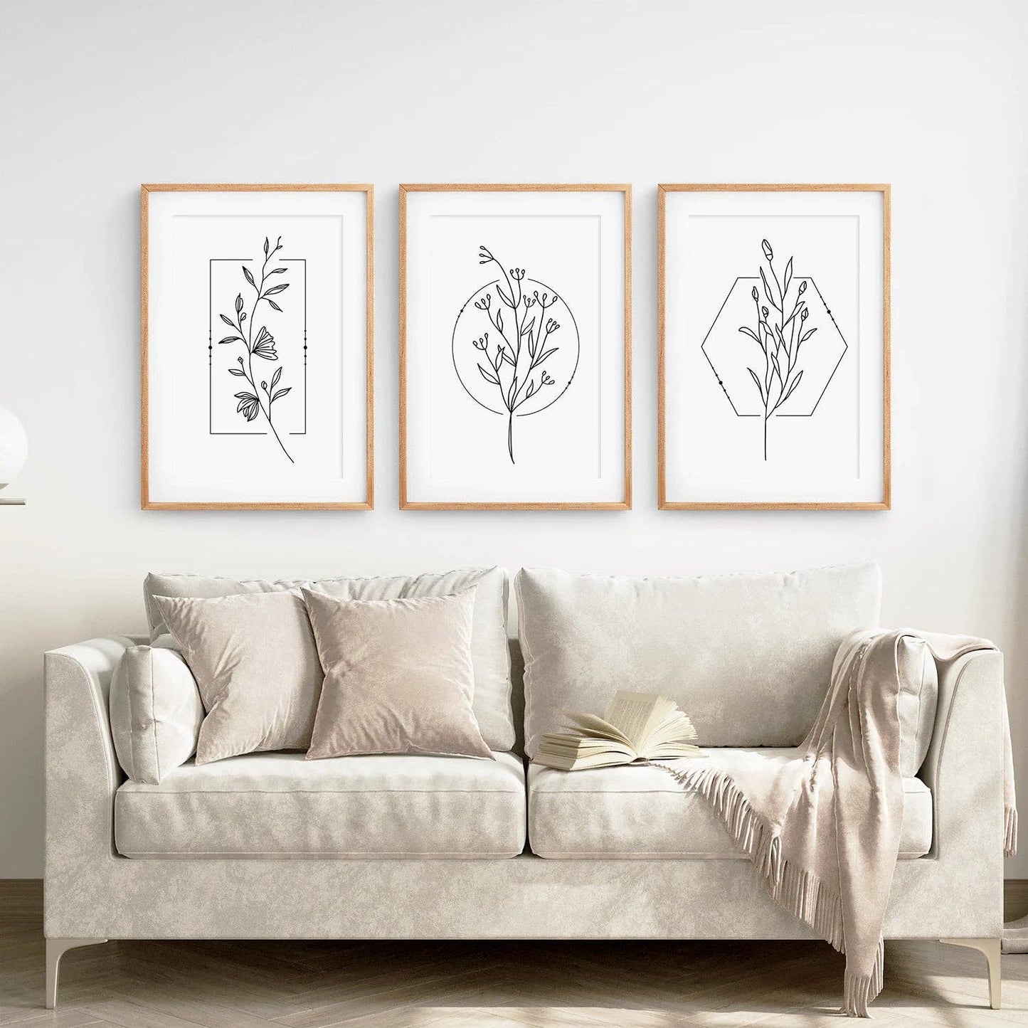 Minimal Flower Line Art: Black White Wall Art Set