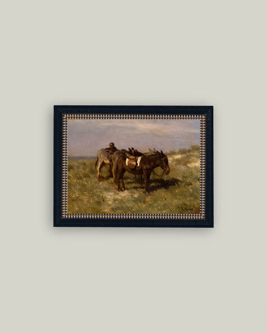 Donkeys in the Dunes Framed Antique Art