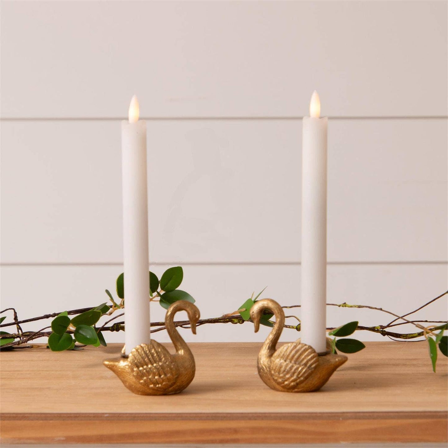 Gold Swan Tapered Candle Holders