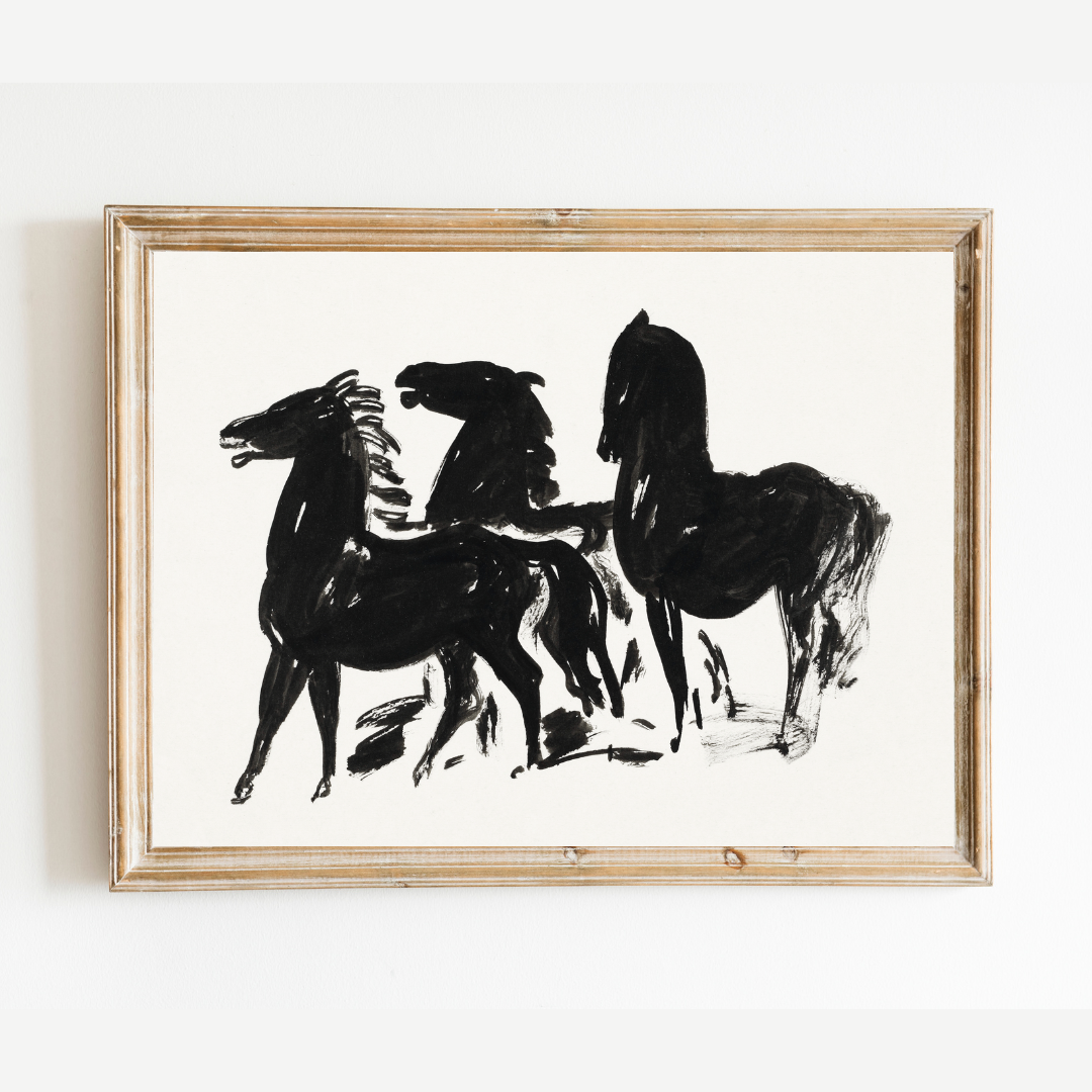 Three Horses Antique Art Print