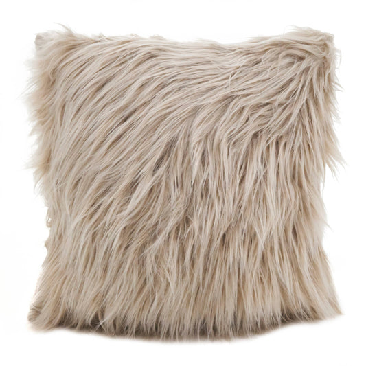 Long Hair Faux Fur Pillow - Poly Filled Natural/wheat color