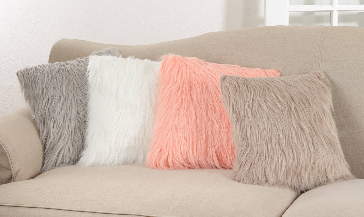 Long Hair Faux Fur Pillow - Poly Filled Natural/wheat color