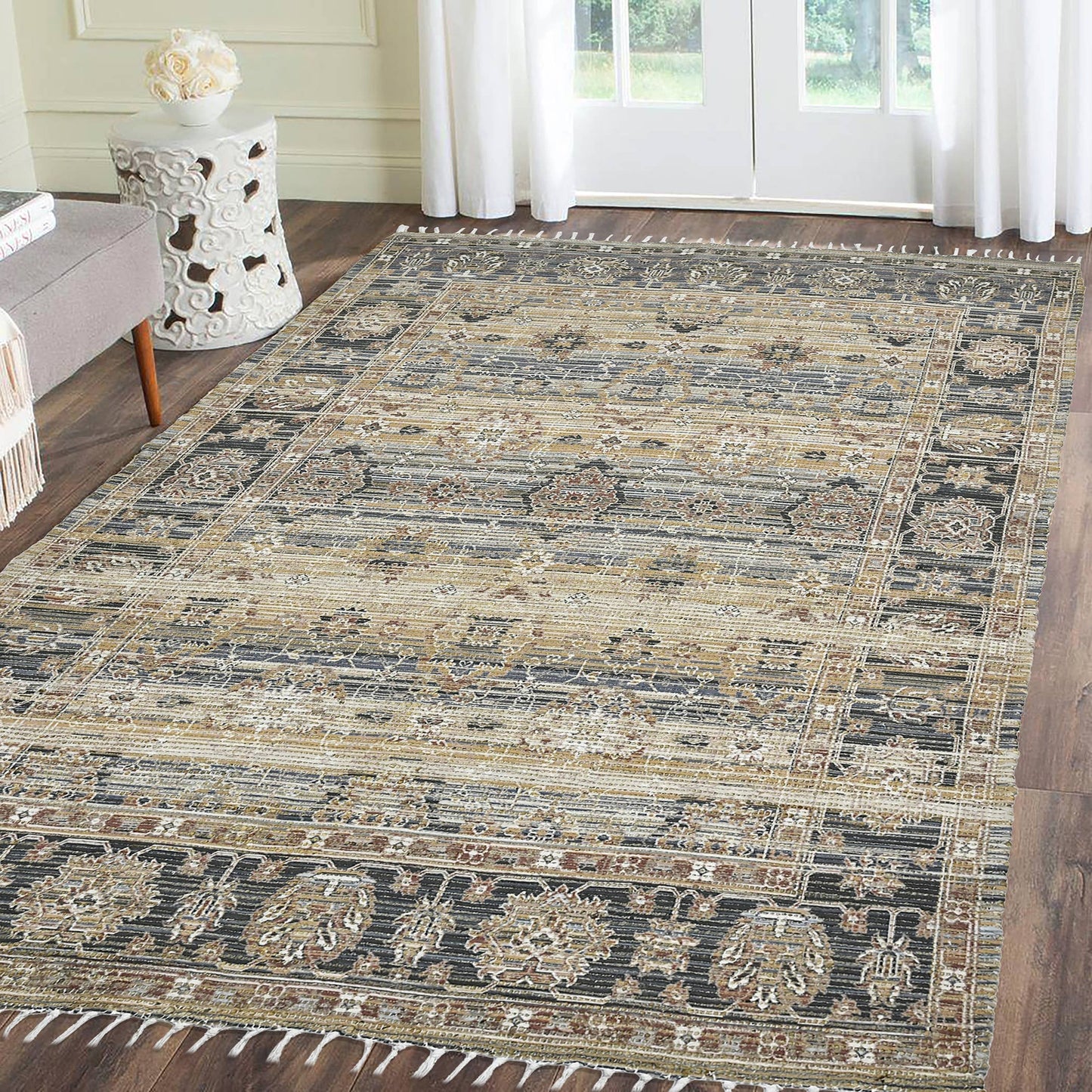 Prairie Hays Blue/Green Hand-Woven Jute/Polyester Area Rug