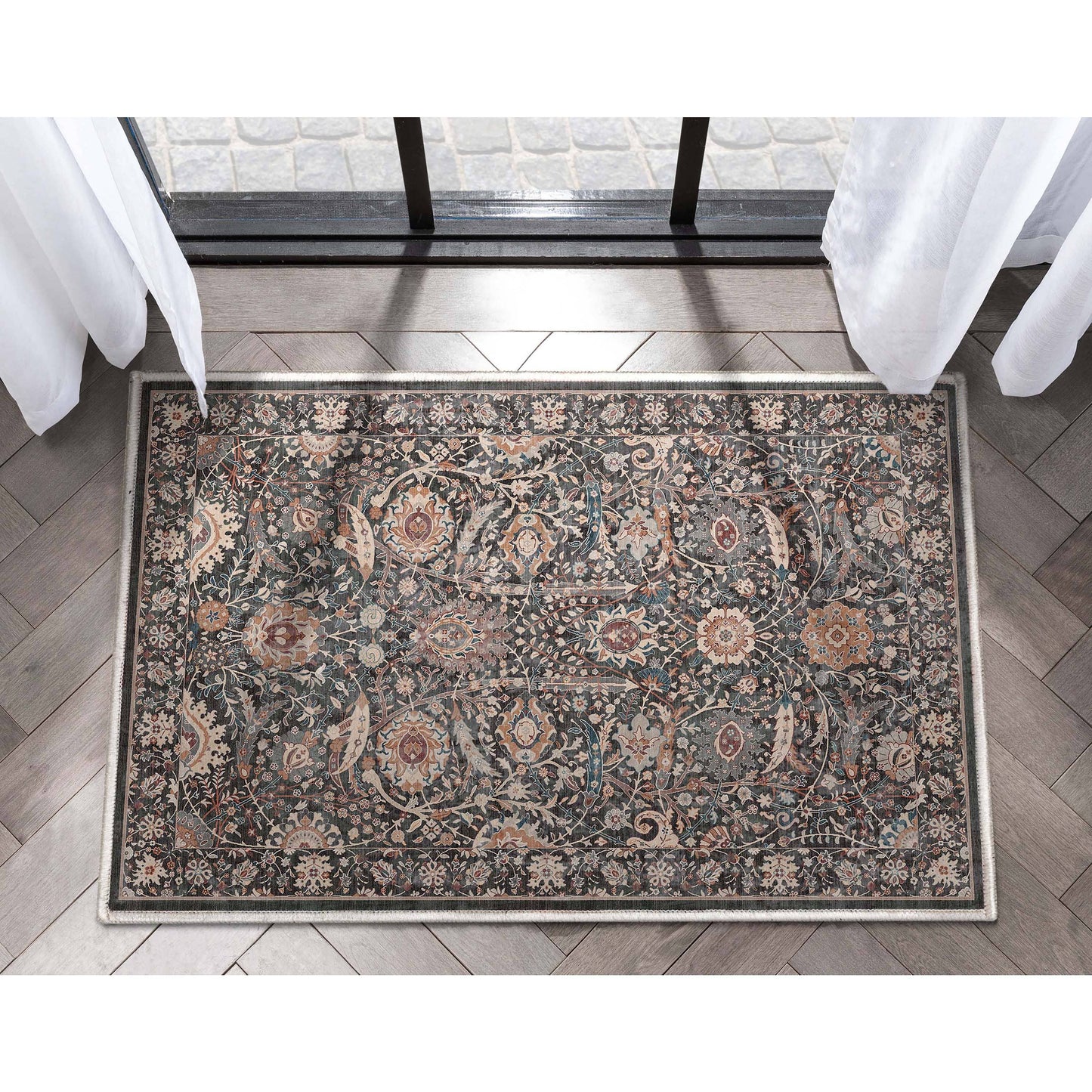 Liana Vintage Oriental Charcoal Grey Flat-Weave Rug