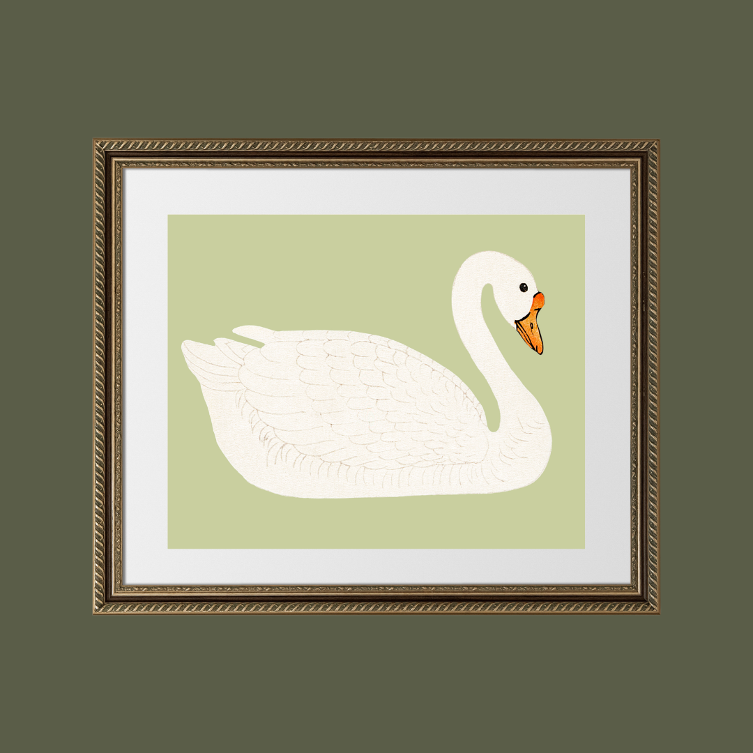 A Swan Antique Art Print (Green)