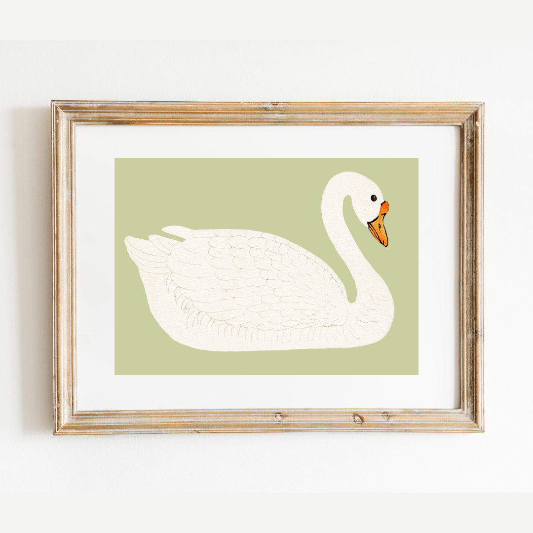 A Swan Antique Art Print (Green)