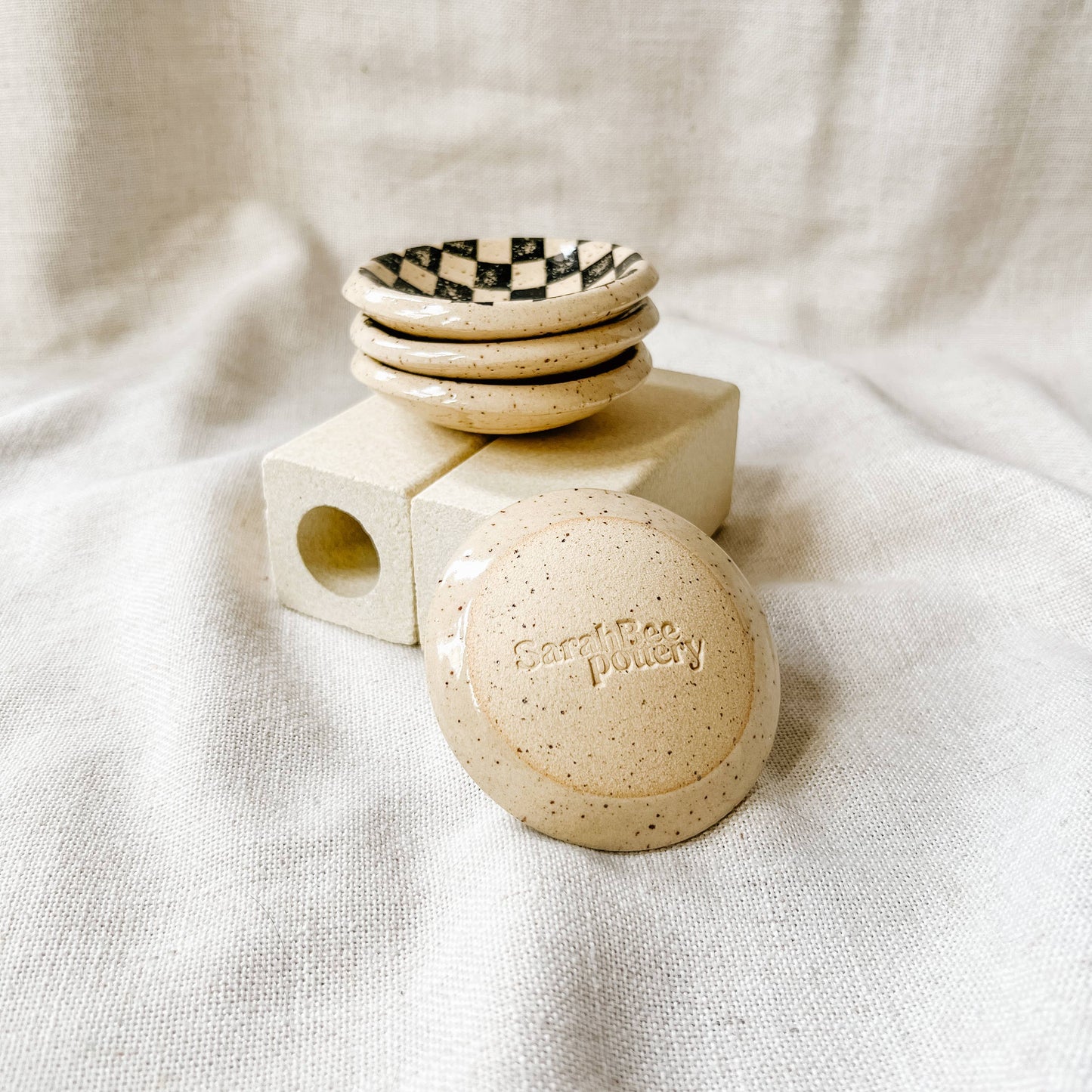 Mini Black Checker Ceramic Trinket Dish | Made To Order