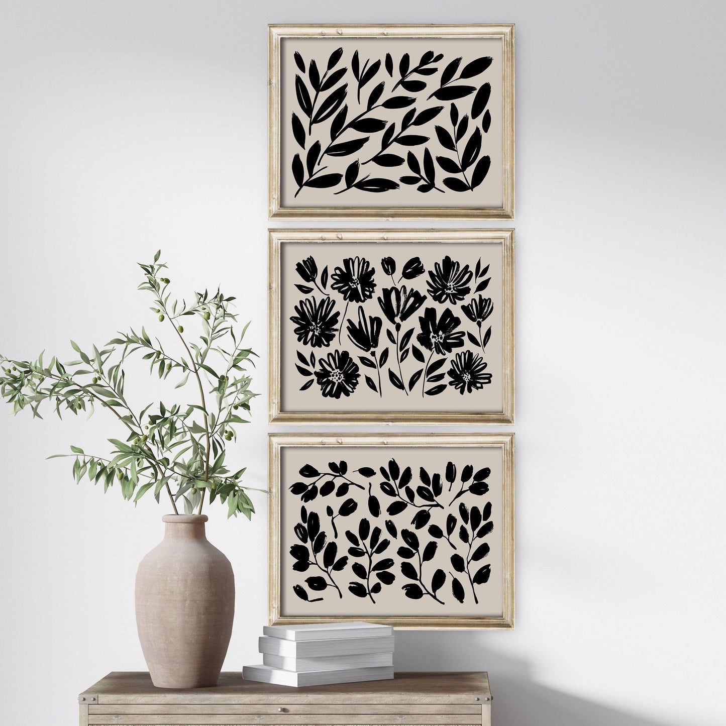 Black Sketched Botanicals Set of Three Art Prints