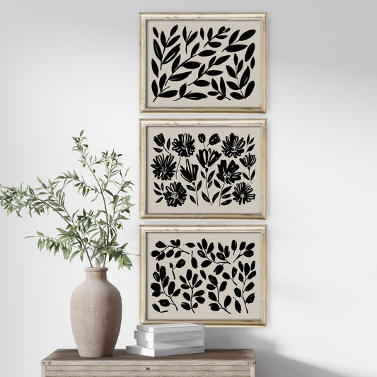 Black Sketched Botanicals Set of Three Art Prints