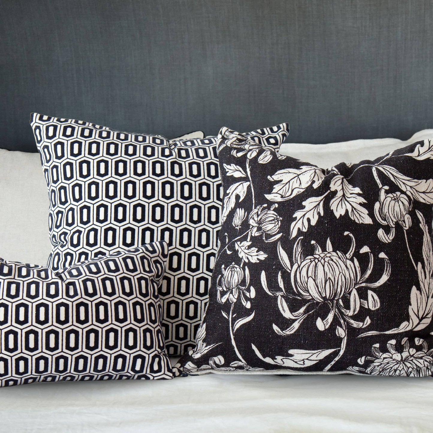 Everly Vintage Peony Block Print Floral Pillow Cover