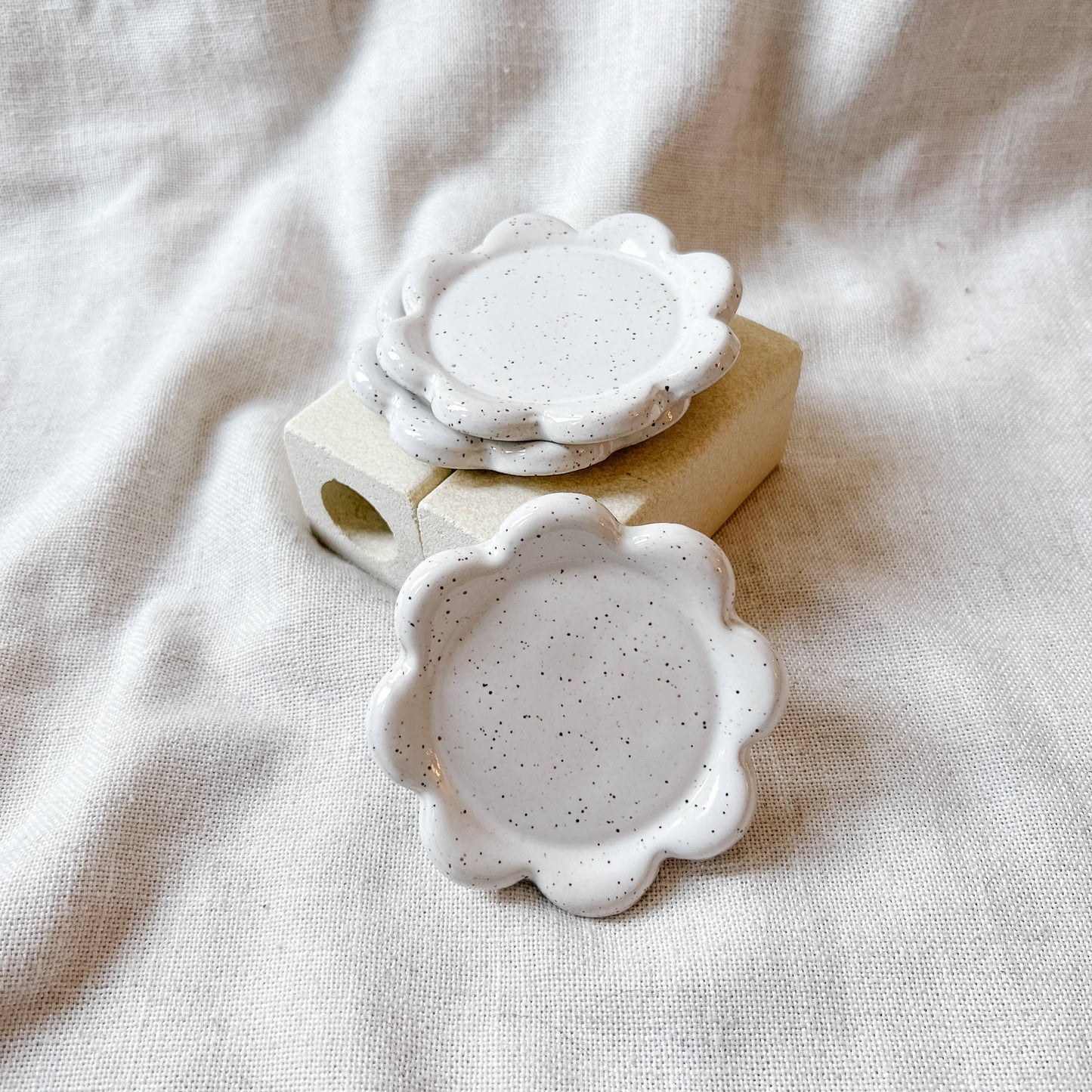 The Mini Petal Ceramic Dish (Speckled White) | Made To Order