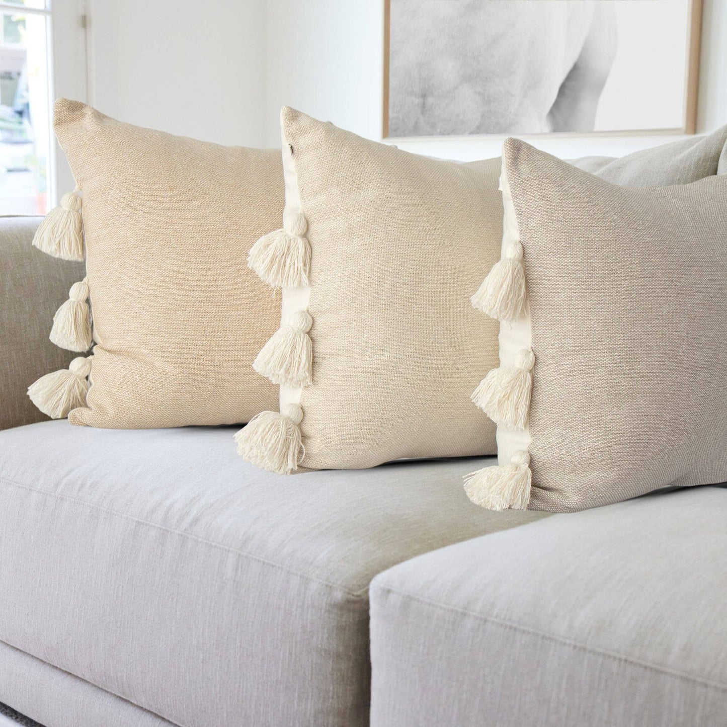 Coraline Textured Pillow Cover with Side Tassels