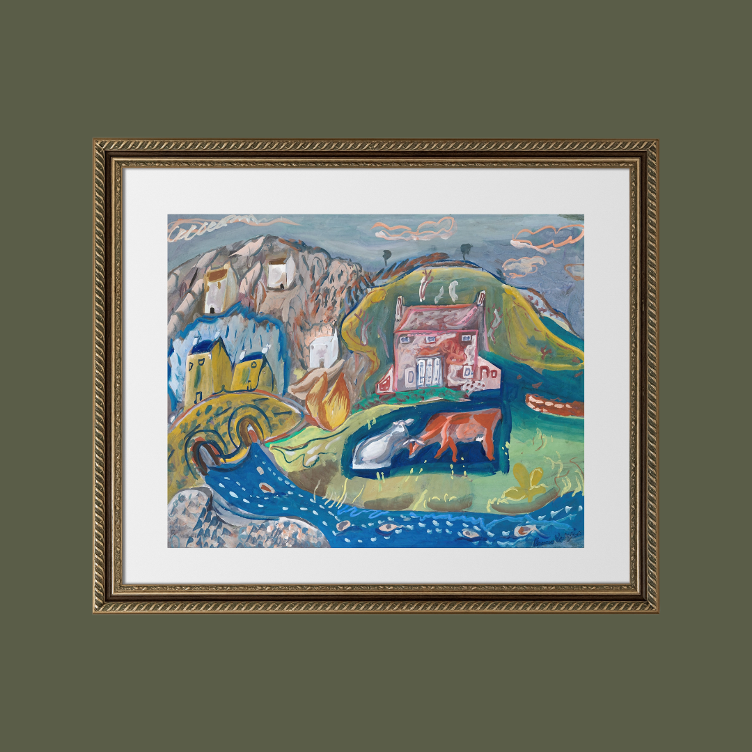 Fishing Village in Pembrokeshire Abstract Antique Art Print