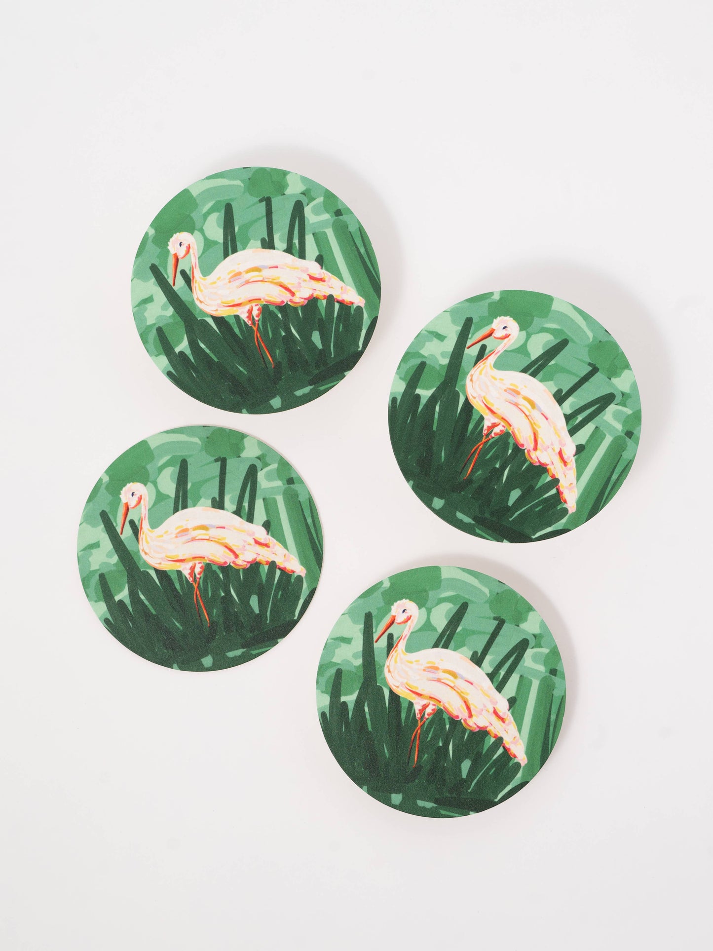 Painterly Crane Reusable Coaster  - Set of Four