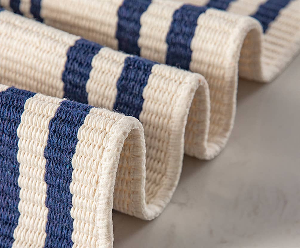 Ticking Striped Woven Cotton Blend Area Rug