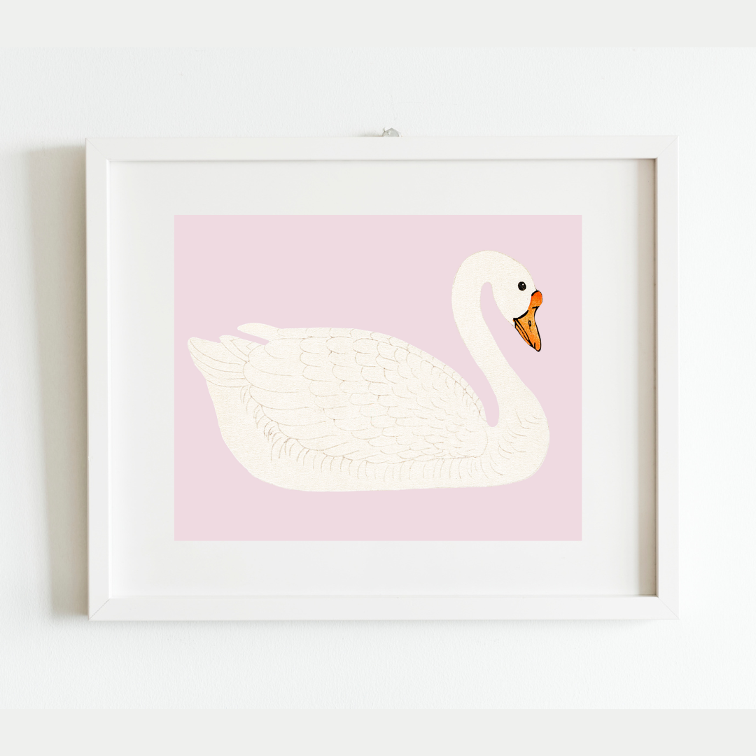 A Swan Antique Art Print Pink