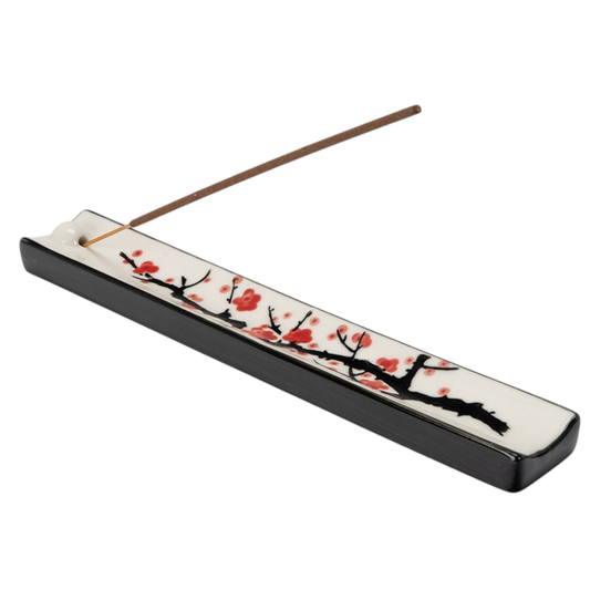 Handpainted Ceramic Incense Holder 9 inch L Cherry Blossoms (1/72)