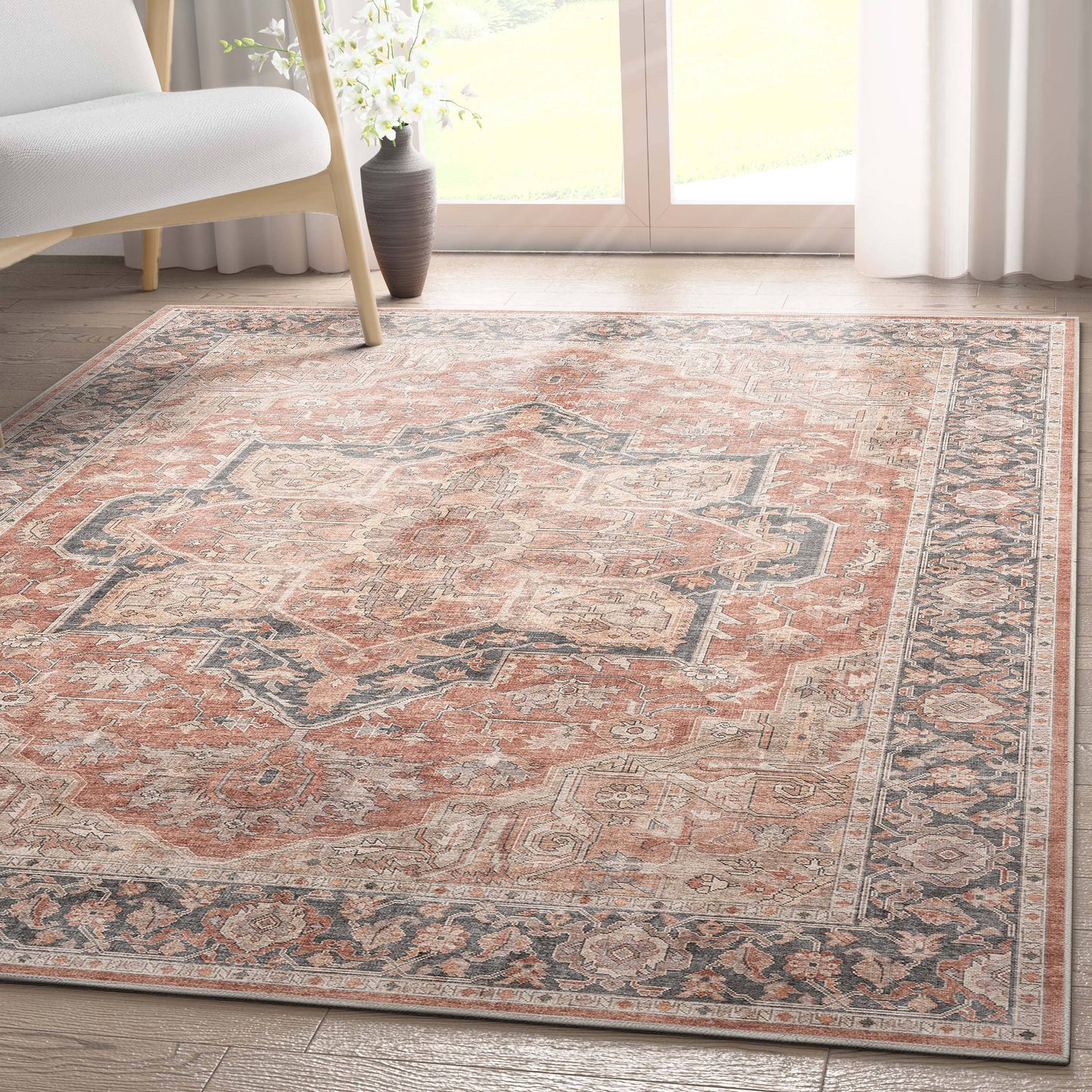 Bolona Vintage Oriental Floral Red Flat-Weave Rug