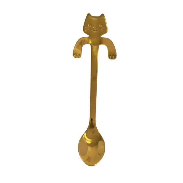 Cat Hanging 4.5"L Tea Spoon Gold