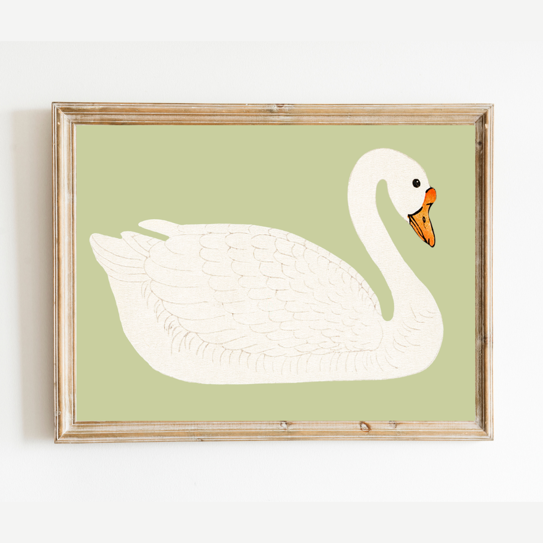 A Swan Antique Art Print (Green)