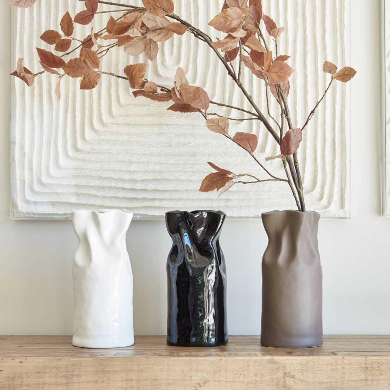 Cinched Ceramic Vase - Matte Brown