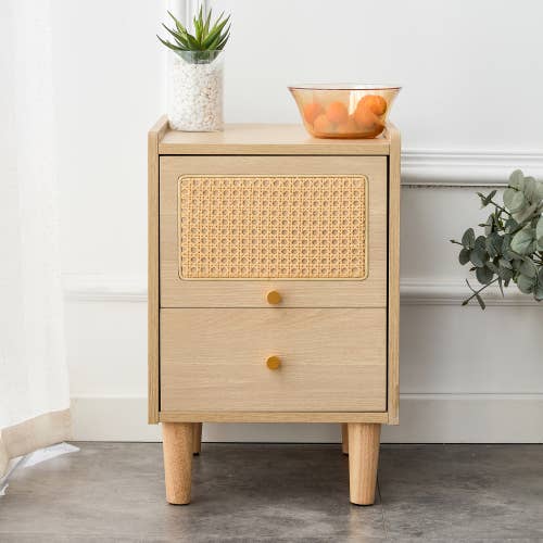 Storage cabinet MDF Board bedside cabinet Japanese rattan