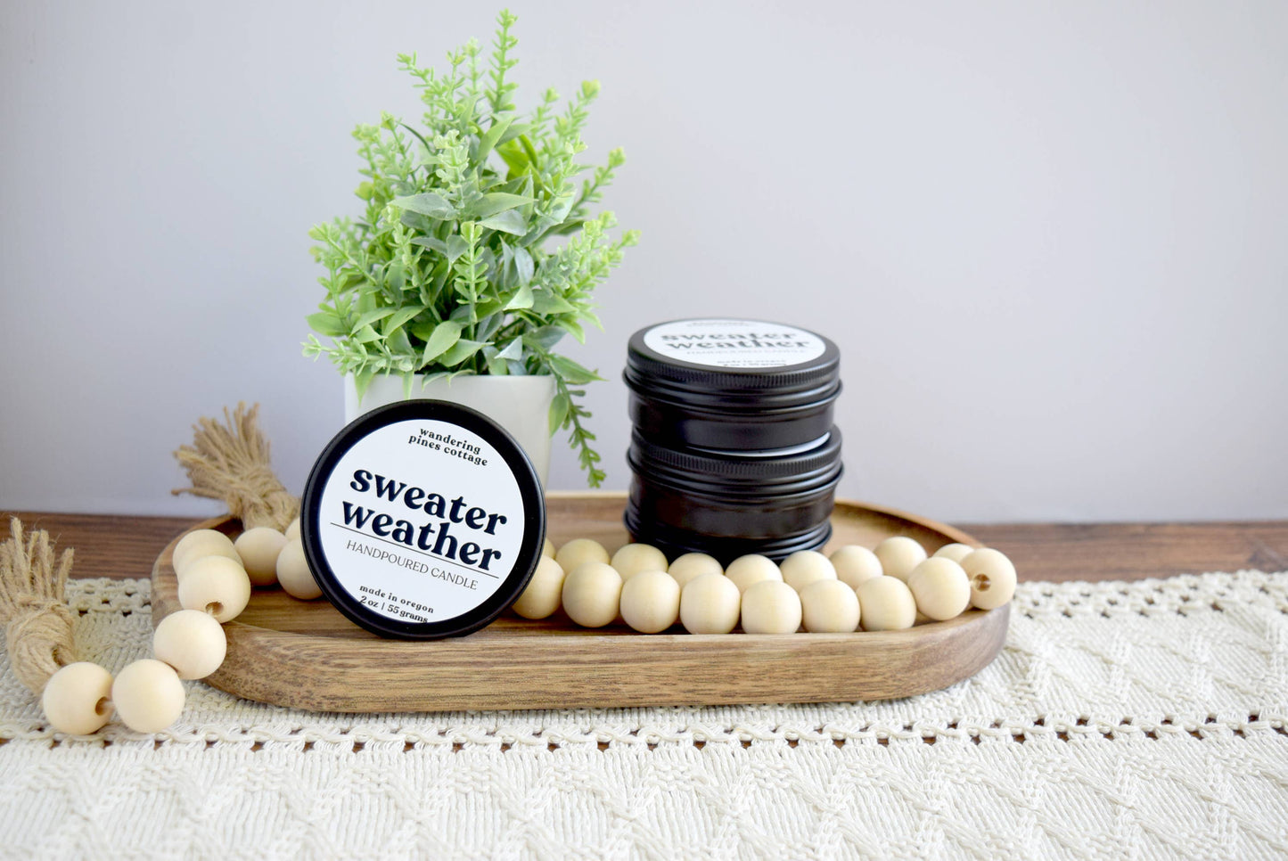 Sweater Weather - 2 oz Black Tin Travel Candle, Fall Candle