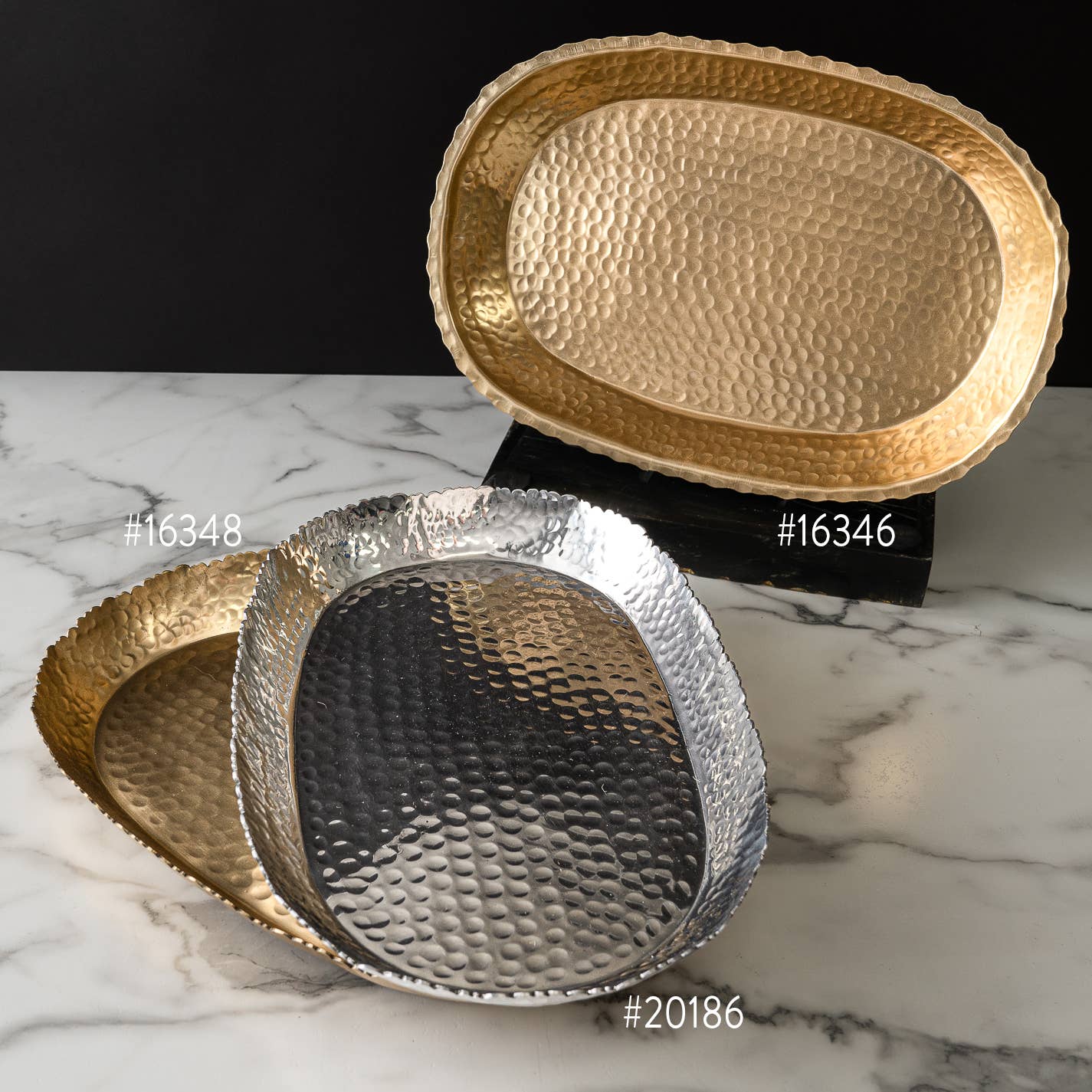 Gold Aluminum Hammered Oval Torn Edge Tray w/ Lip