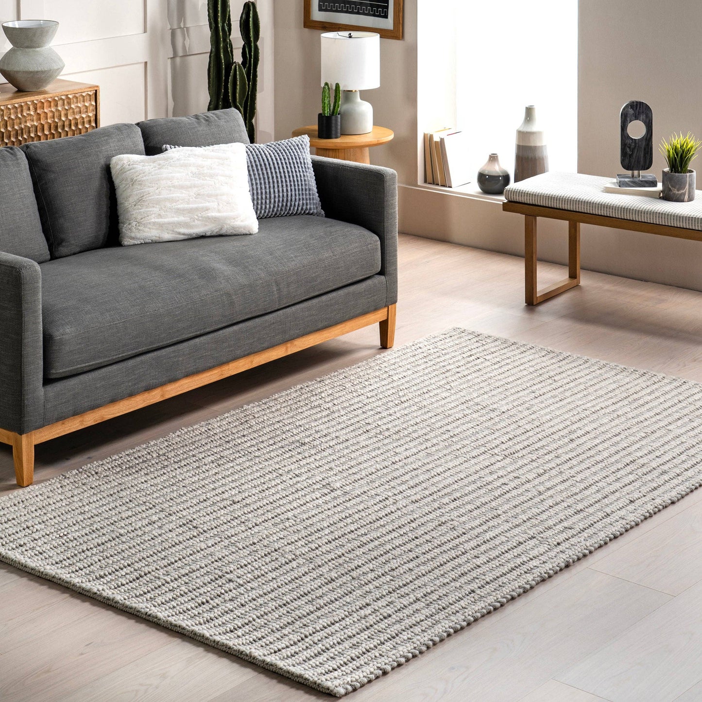 Aaleigha Casual Striped Wool Area Rug