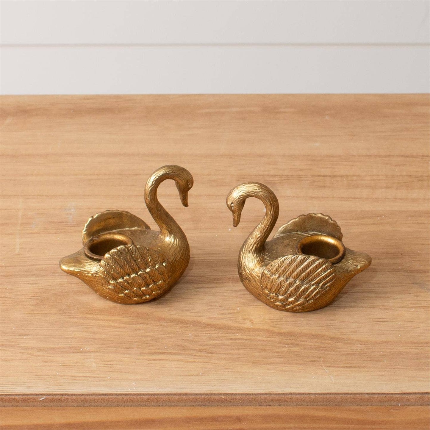 Gold Swan Tapered Candle Holders