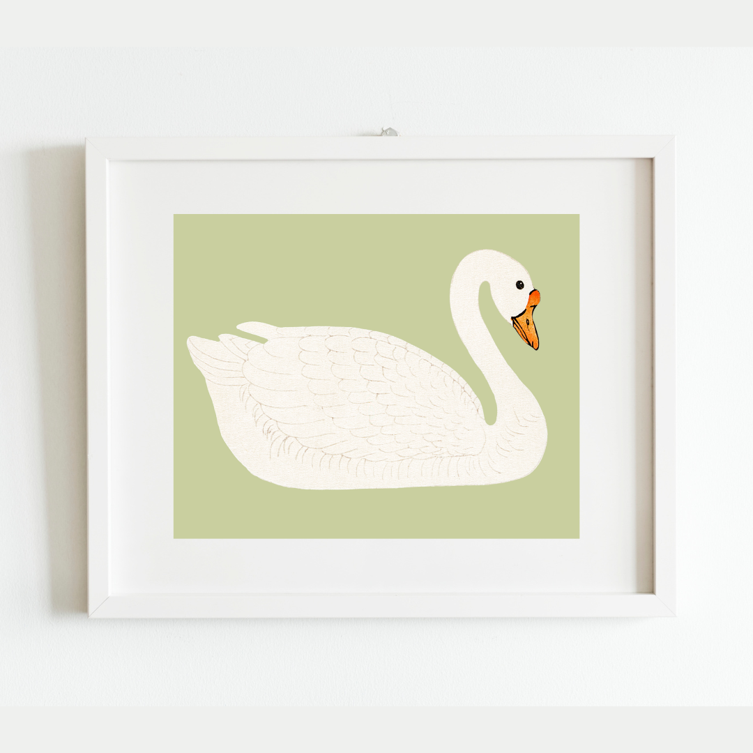 A Swan Antique Art Print (Green)