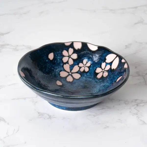 Hasui Sakura Navy 4.5"D x 1.5"H Porcelain Small Sauce Dish