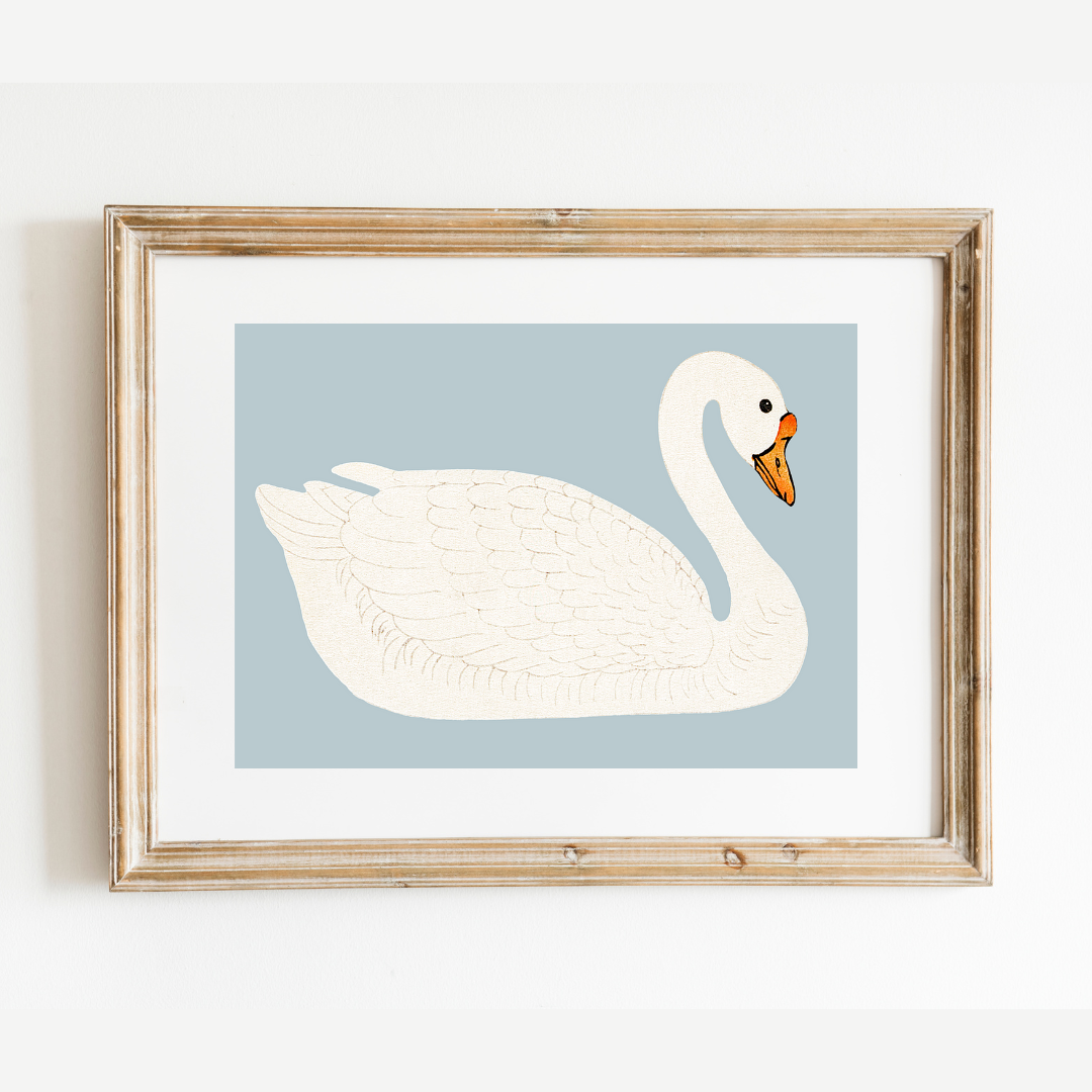 A Swan Antique Art Print (Blue)