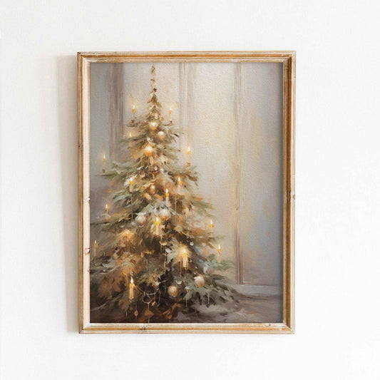 Vintage Candle Lit Christmas Tree Holiday Art Print 11x14
