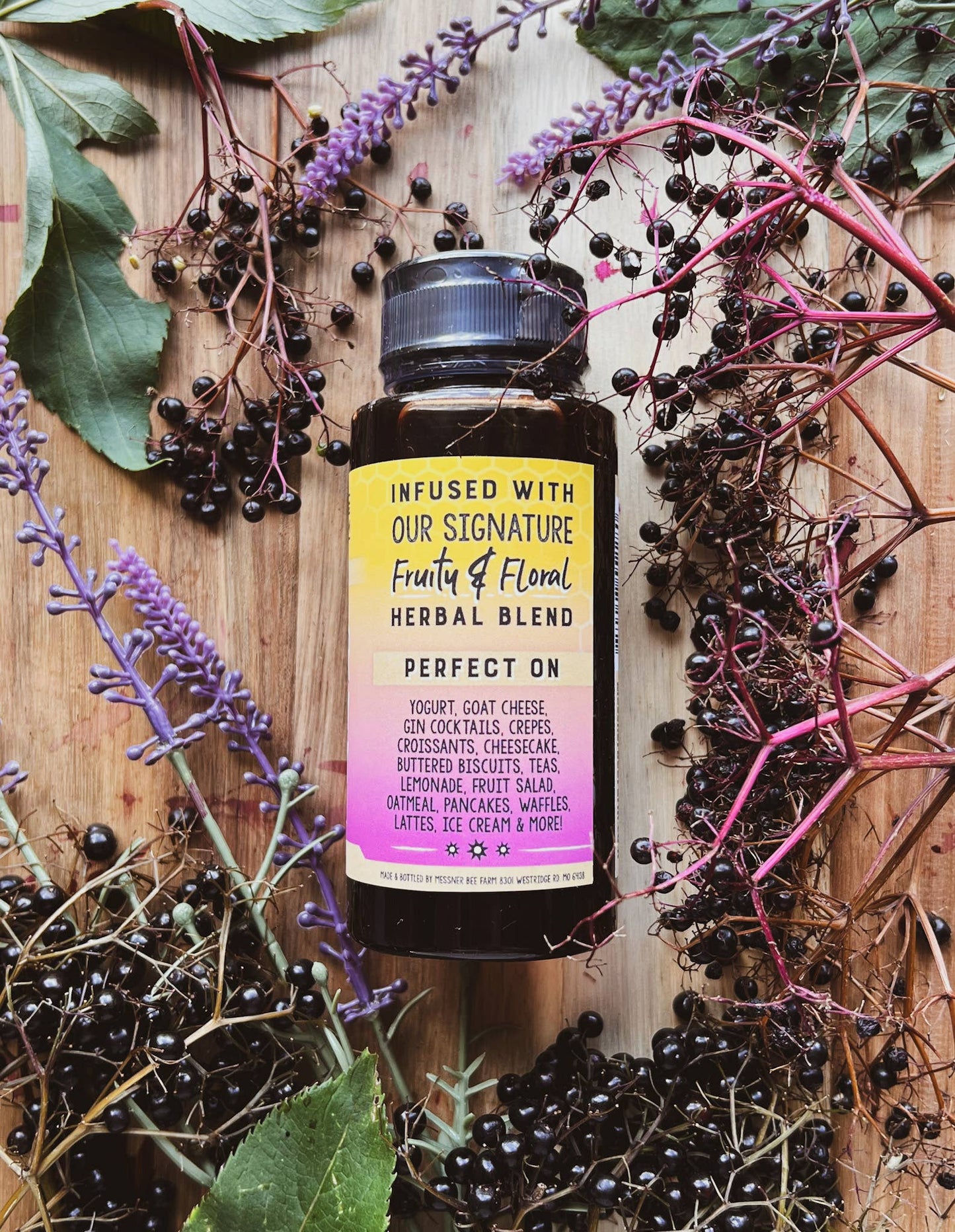 Lavender Elderberry Infused Honey / Fruity and Floral / 12oz