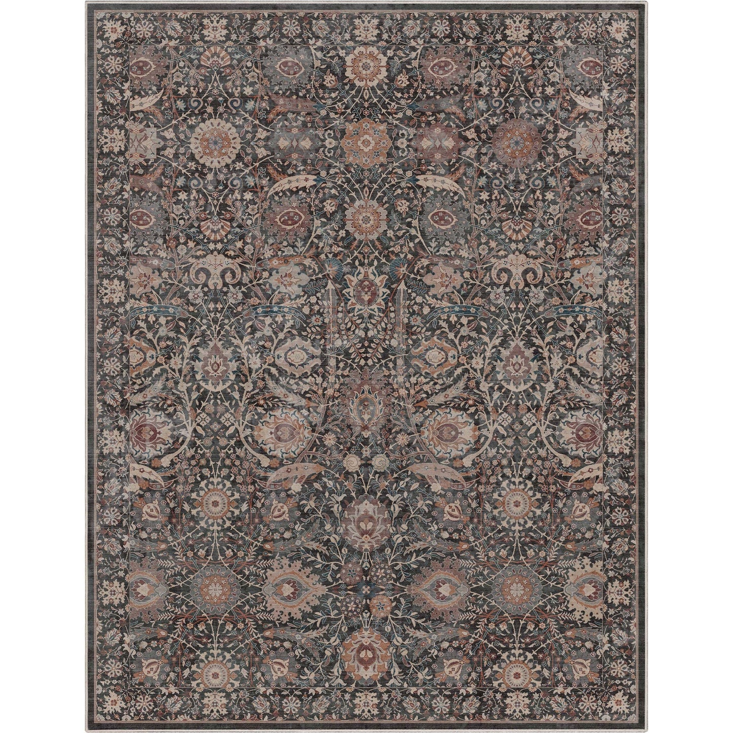 Liana Vintage Oriental Charcoal Grey Flat-Weave Rug