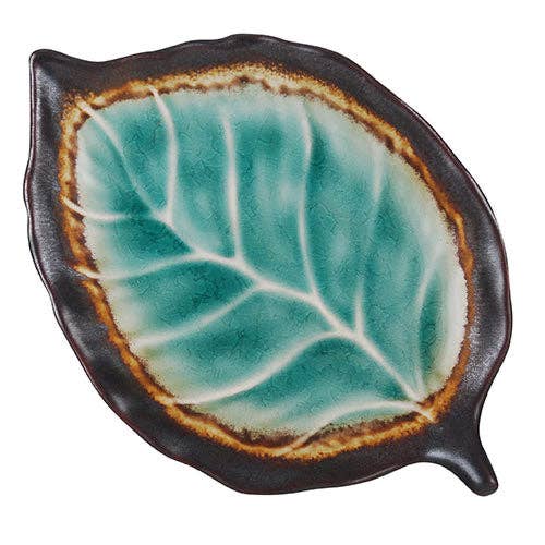 Midori Kanyu 8"L x 5.5"W Leaf Shaped Porcelain Plate