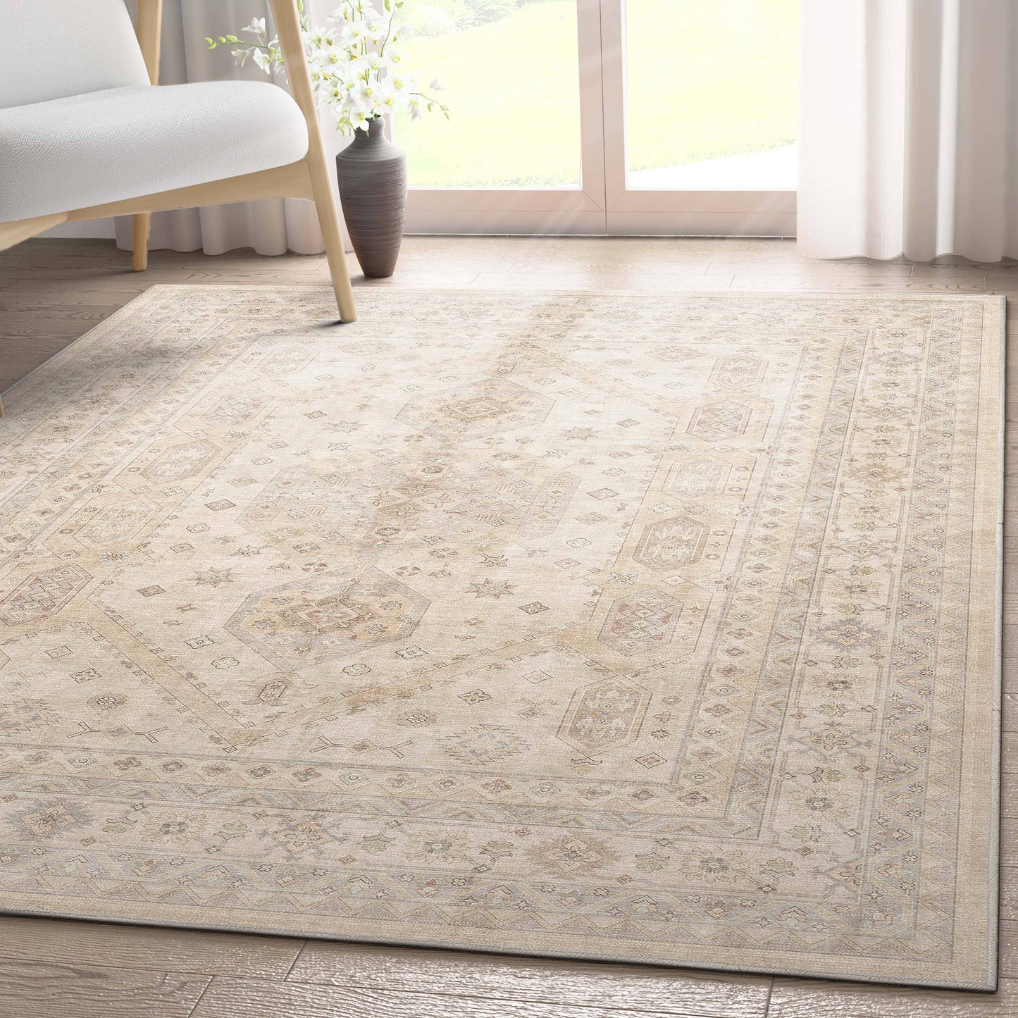 Nicosia Vintage Tribal Medallion Beige Flat-Weave Rug