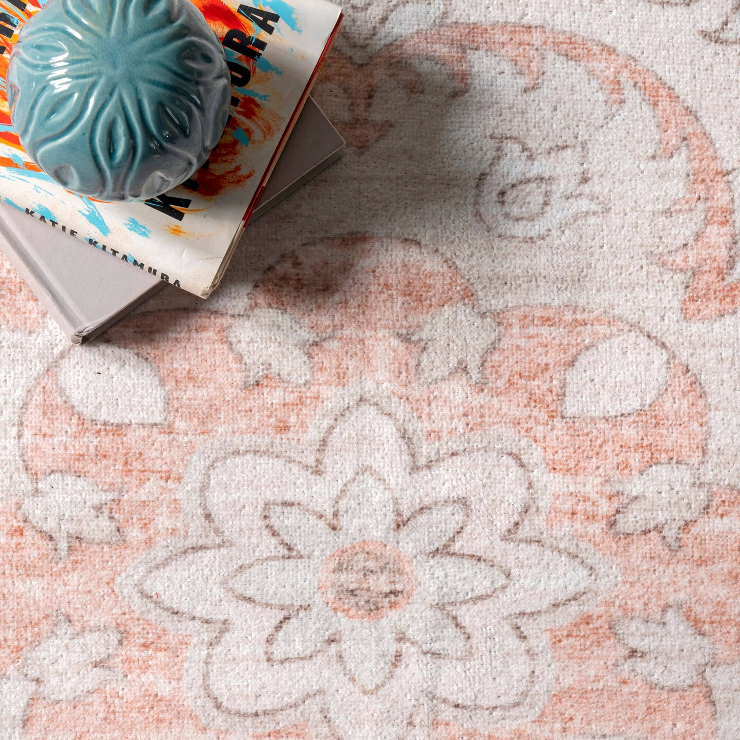 Faded Rosette Washable Area Rug