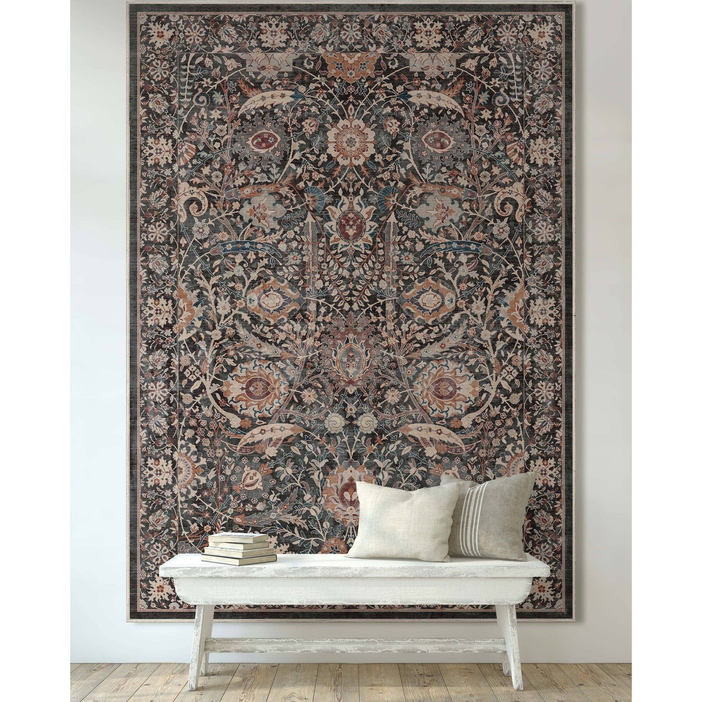 Liana Vintage Oriental Charcoal Grey Flat-Weave Rug