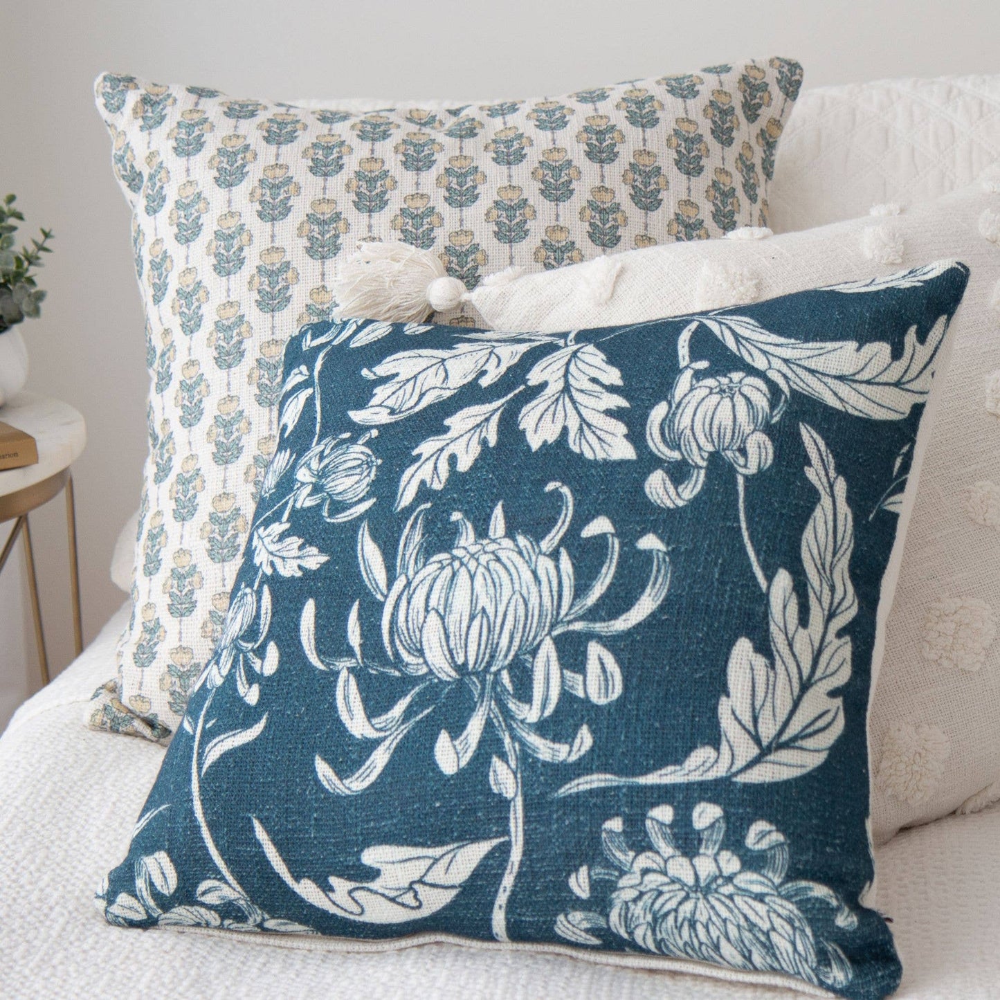 Everly Vintage Peony Block Print Floral Pillow Cover