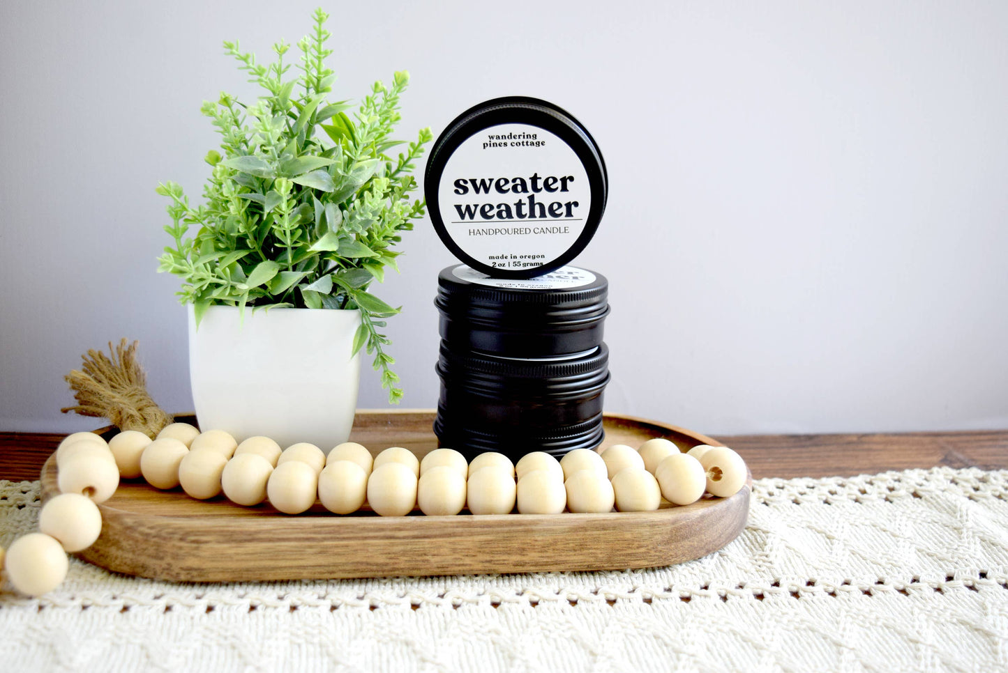 Sweater Weather - 2 oz Black Tin Travel Candle, Fall Candle