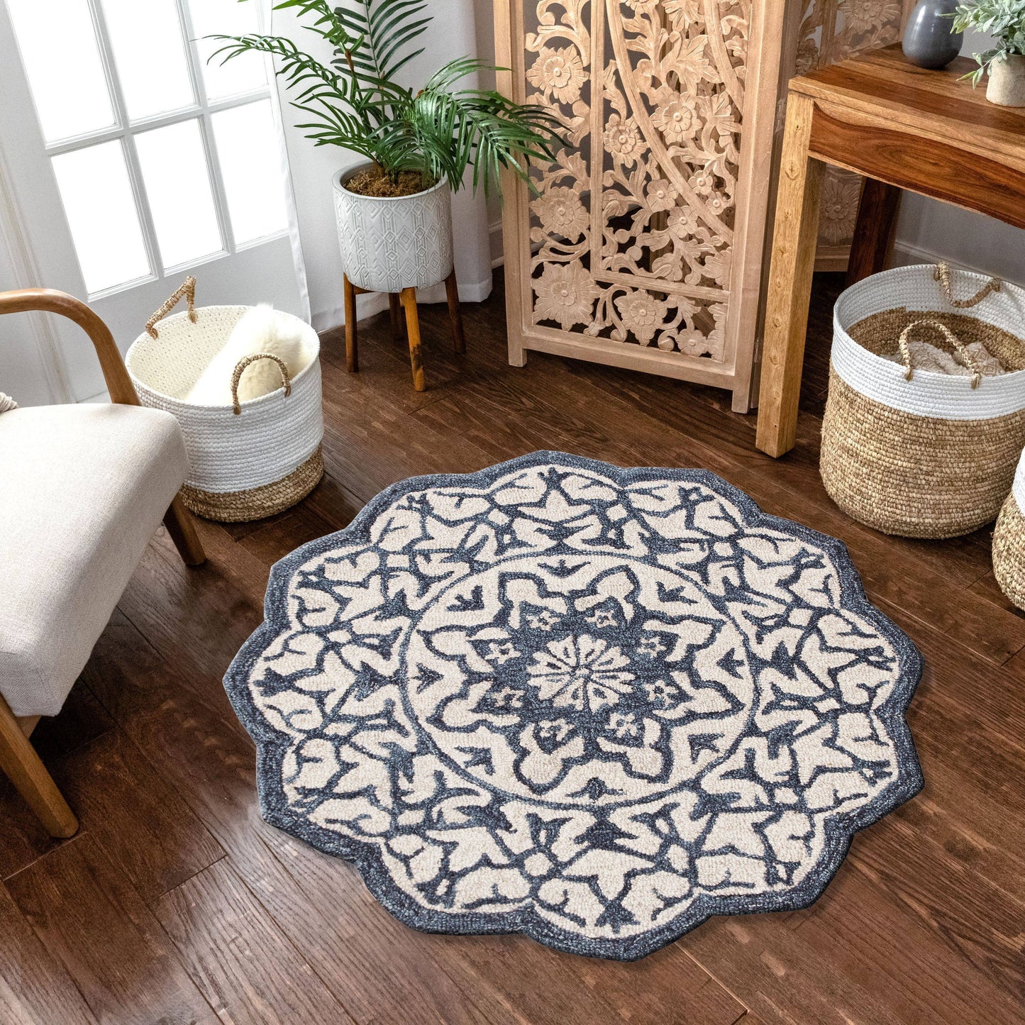 Modern Mosaic Medallion Hearth Rug  2'3" x 3'10" WOOL