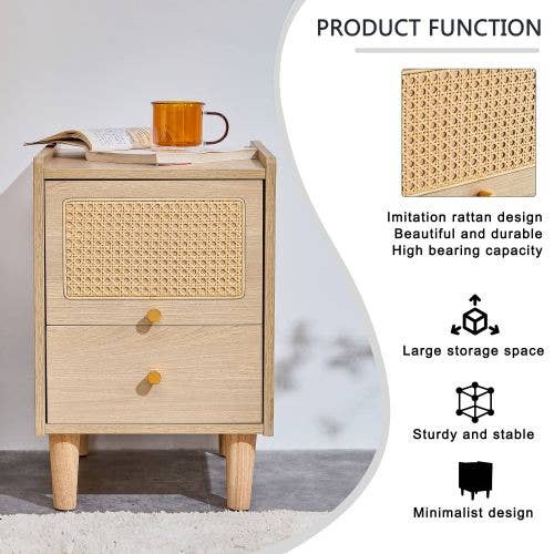 Storage cabinet MDF Board bedside cabinet Japanese rattan