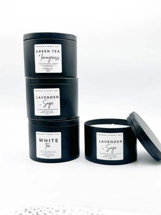 8oz Matte Black Coconut Soy Candle Tins