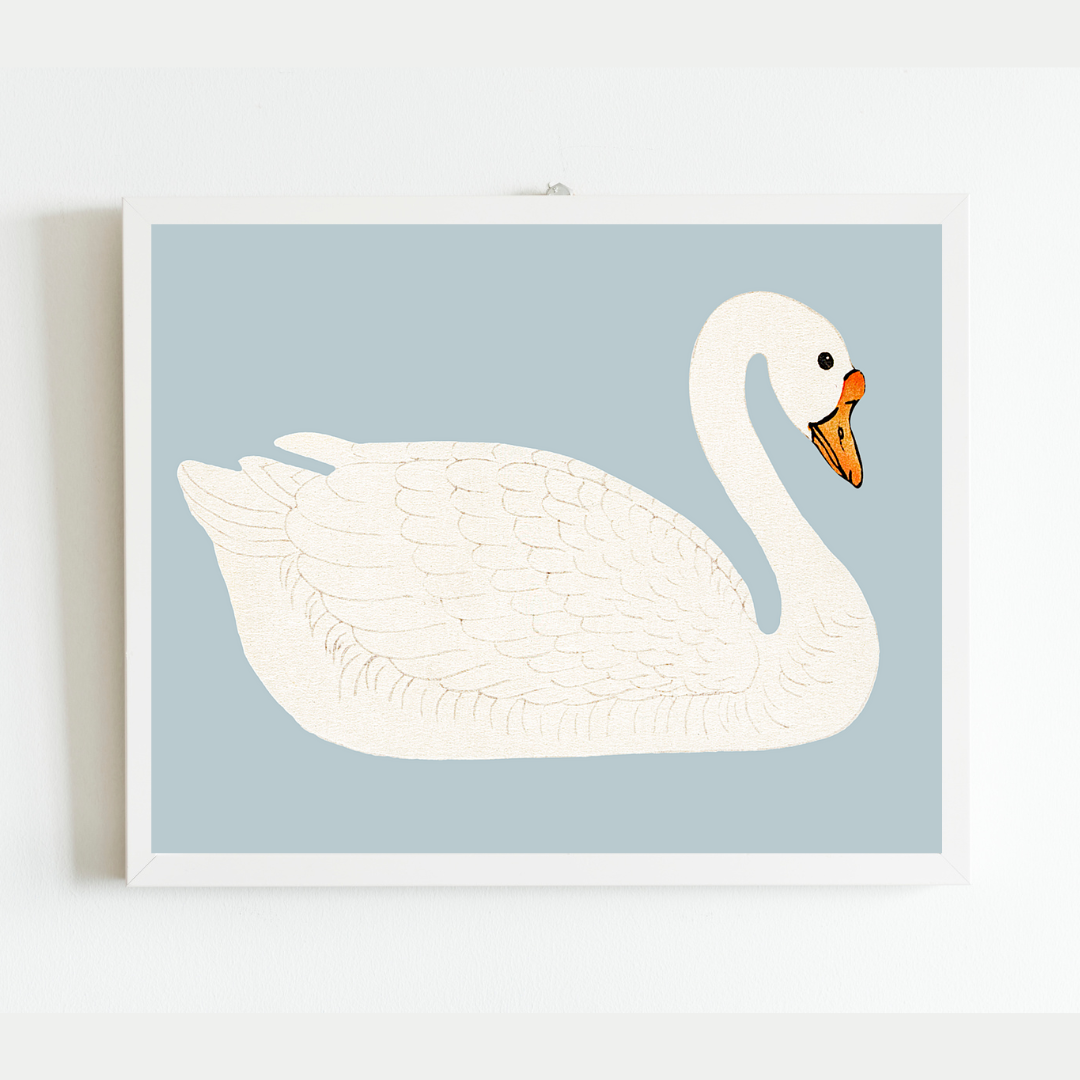 A Swan Antique Art Print (Blue)