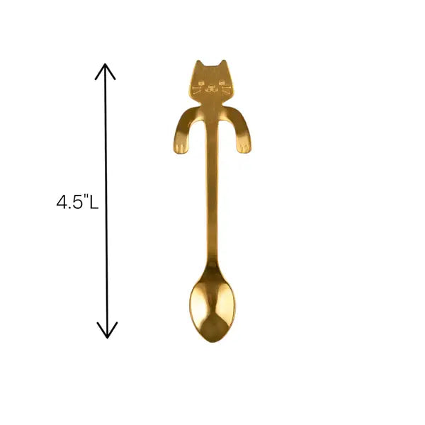 Cat Hanging 4.5"L Tea Spoon Gold